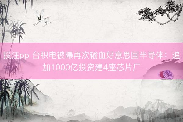 投注pp 台积电被曝再次输血好意思国半导体：追加1000亿投资建4座芯片厂